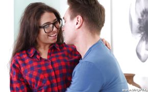 Magical brunette young cutie with curvy natural tits got fucked in many positions until she started moaning loud from pleasure