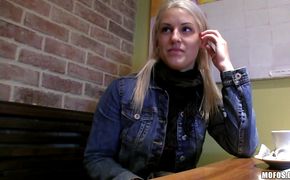 Delicious teen Blanche Bradburry loves showing her round fake boobs and shaved slit