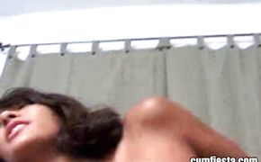 Lascivious latina brunette Sabrina's saggy tits sway while she rides a hard cock