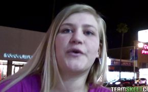 Alluring barely legal Roxy Lovette with curvy natural tits is eager to suck a meat